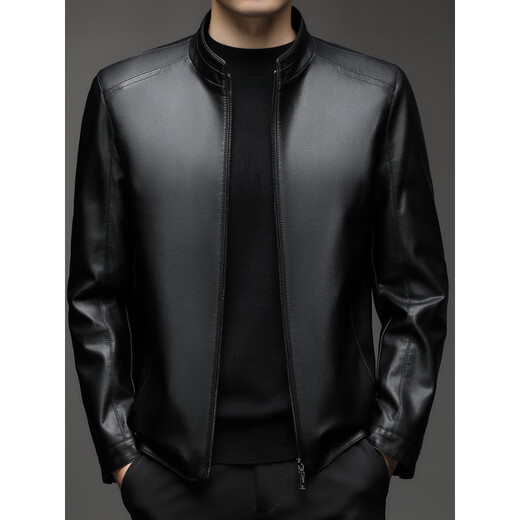 Jinba Haining Veste en cuir véritable pour hommes d'âge moyen Vêtements décontractés pour papa d'âge moyen et personnes âgées 2025 Nouvelle veste en peau de mouton pour hommes noir (style unique) Revers M 170