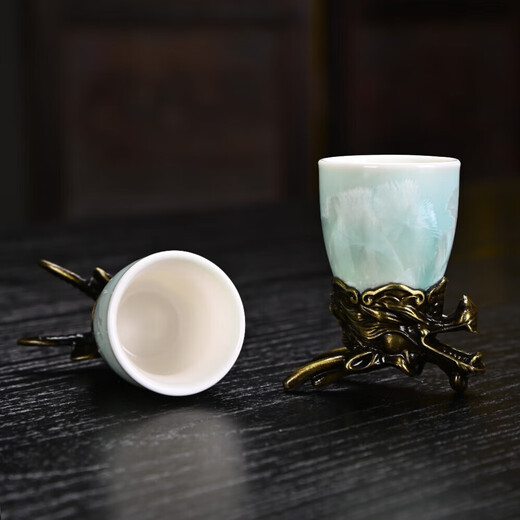 Twelve zodiac animal head crystal glaze ceramic small wine glass wine set wine glass gift high-end white wine glass gift box Twelve zodiac crystal glaze - cyan gift box