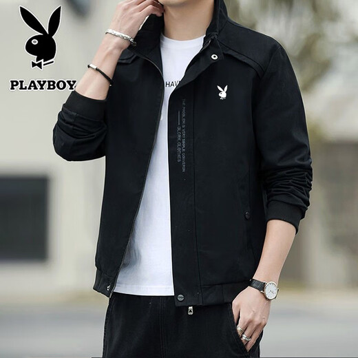 PLAYBOY Jacket Men's Spring and Autumn Casual Young and Middle-aged Thin Stand Collar Versatile Outdoor Sports Jacket Army Green XL