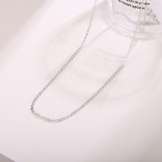 WAN FU LONG platinum PT950 necklace, genuine platinum clavicle O-shaped all-match plain chain M buckle women's birthday gift for girlfriend, PT950 platinum, about 43cm long, weighing 1.29g