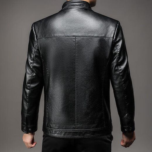 Lilang leather jacket men's autumn and winter new men's stand-up collar soft leather jacket middle-aged men's loose casual leather jacket brown cotton thickened L 175 (recommended weight 115-130)