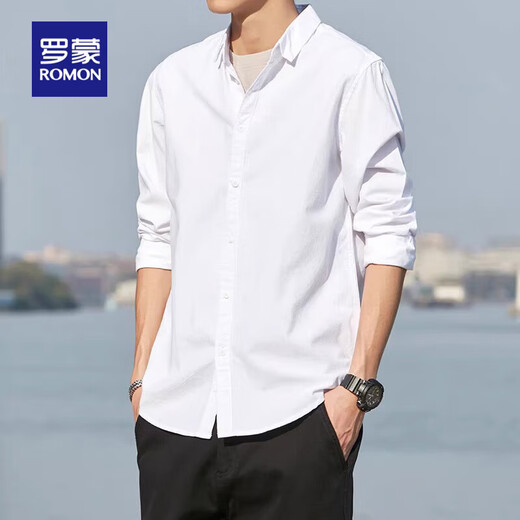 ROMON pure cotton long-sleeved shirt men's 2026 spring and autumn new style iron-free top casual shirt jacket men's 748 light gray XL recommended 126-140Jin Jin equals 0.5 kg