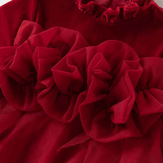 戴维贝拉（DAVE＆BELLA）儿童丝绒网纱裙2025冬装新款女宝宝连衣裙女童公主裙小童裙子童裙 浆果红【现货】 80 cm（建议身高73-80cm）