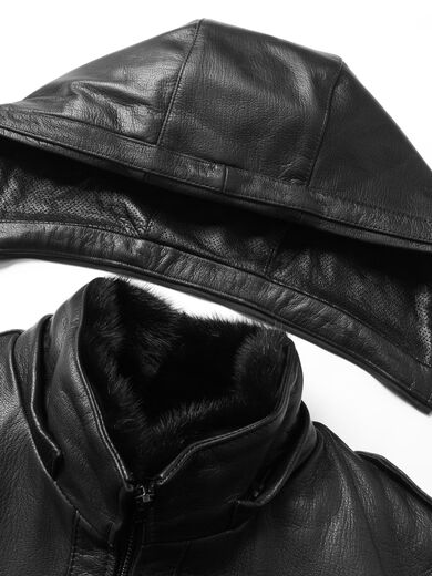 Tutu Diary fur all-in-one men Haining genuine leather leather jacket goatskin removable hood moustache wool winter jacket plus velvet black L L Recommended weight 100 Jin Jin equals 0.5 kg -120 Jin Jin equals 0.5 kg