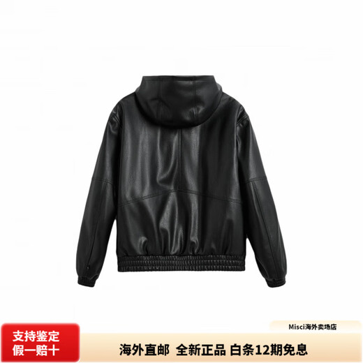 ZARAFW24 New Year Men's Faux Leather Hooded Zipper Leather Jacket Black Simple and Versatile Black S (175/92A)