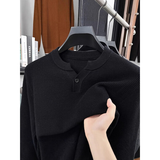 Dances with Wolves (DANCING WOLVES) pineapple pattern Henry collar sweater men's spring and autumn new fashion casual pure cotton texture long-sleeved T-shirt dark gray M 165 ((recommended 100-120)