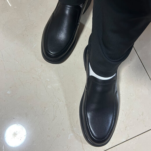 Goldlion men's shoes autumn round toe cowhide business casual leather shoes black men's genuine leather soft sole soft surface dad shoes black slip-on 40