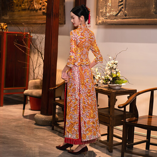 ROAR UTHAUG dragon and phoenix gown Xiuhe clothing 2025 new bride wedding high-end heavy industry Chinese wedding dress wedding dress toasting suit summer XH1376 exquisite no diamond style no headwear S