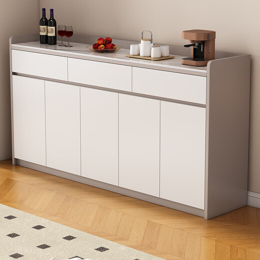 Xuanzun Entrega a domicilio Aparador de pizarra superior Armario de almacenamiento de pared para sala de estar Gabinete de almacenamiento multifunción Gabinete para té Gabinete para vino Gris + Blanco Tres puertas y dos cajones 120 cm