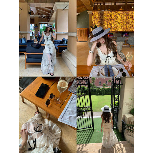 XinleiLin Hepburn's muse design lace splicing small top with bow tie long skirt top second batch 10-12 days hair XS XS