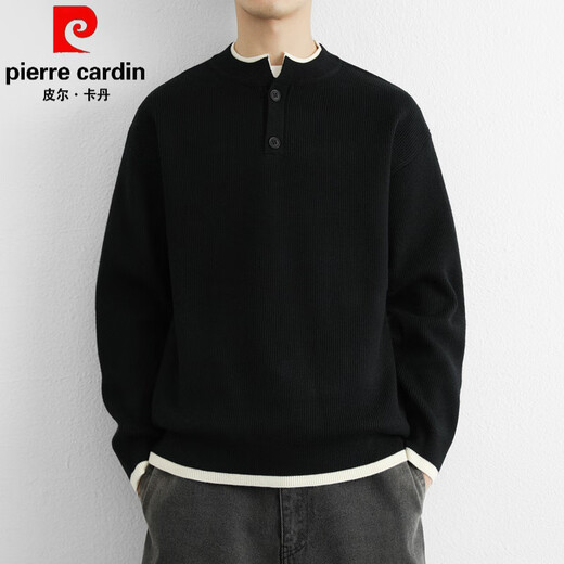 Pierre Cardin Japanese Henley Neck Sweater Men's Autumn and Winter New Thick Loose Casual Design Contrast Color V-Neck Sweater Gray M 100Jin Jin is equal to within 0.5 kg