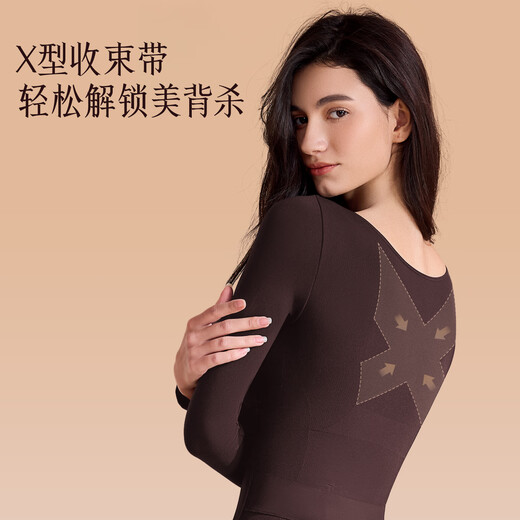 Curva 2025 Nuevo traje de forma oscura e inteligente de una pieza con forma de calidez, nalgas de aliento del vientre para mostrar las medias de manga larga de su cuerpo para la piel de las mujeres M