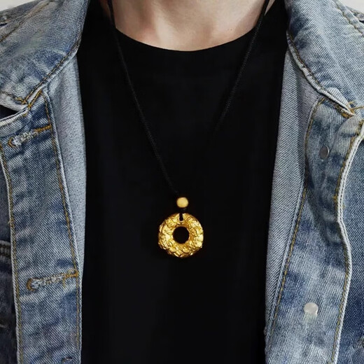 Miaojufu gold Pixiu peace buckle pendant gold-plated silver 999 transfer beads birth year necklace for men and women birthday gifts Pixiu peace buckle single pendant + 1 gold bead + black rope necklace