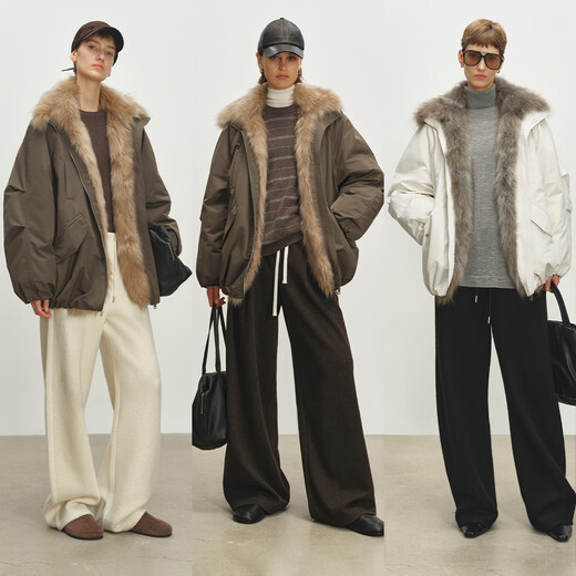 MSBEAST Miss Beast Temperature-locking raccoon fur collar + 90 white goose down silhouette down fur pie jacket丨Snow Traveler Cream White S