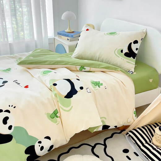 Kindergarten bed pure cotton quilt three-piece nap children's quilt pure cotton baby six-piece kindergarten entry kit Panda Paradise 120*150cn single piece quilt cover