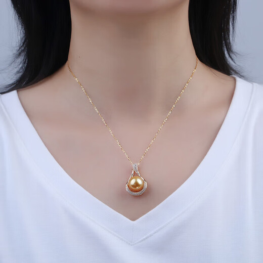 Junshi S925 silver ocean gold bead pendant single gold bead necklace for girlfriend, wife, mother S925 silver ocean 11-12mm