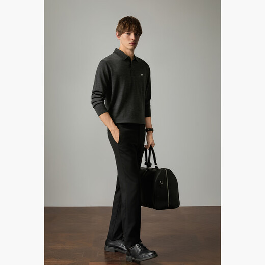 HECHTERpolo collar 100% wool sweater men's autumn and winter warm top business casual high-end dark gray-hot selling color L
