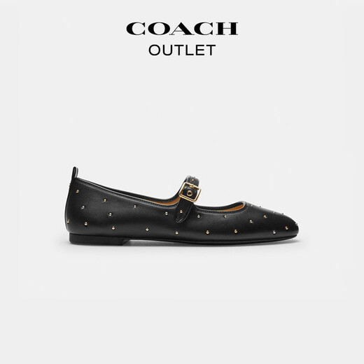 COACH New Year's gift Ole women's mini C-shaped rivet Mary Jane shoes black 38.5