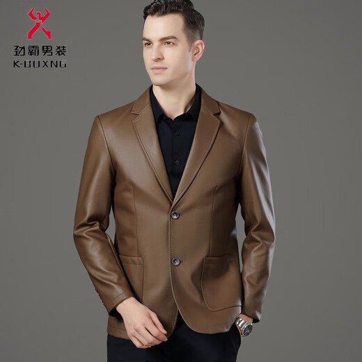Jinba Spring and Autumn New Men's Genuine Leather Suit Business Casual Suit Collar Leather Jacket Middle-aged Dad Sheepskin 8557 Black M 170/48