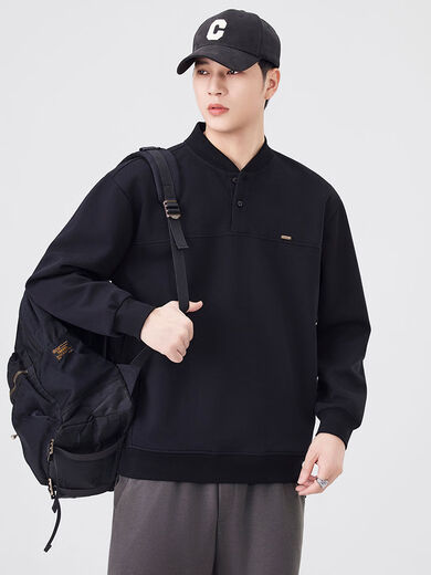 Xiaohongshu's popular Xiaohongshu's popular sweatshirt for men in spring and autumn heavyweight Henry collar bottoming shirt loose trendy splicing light gray M MM120Jin Jin is equal to within 0.5 kg