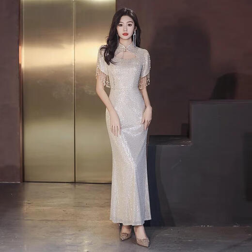Rich collar evening dress for women, high-end, light luxury, dignified and decent host, niche high-end engagement banquet, fishtail skirt, picture color S