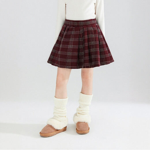 Girls Half-length Pleated Skirt Autumn and Winter Children's JK Skirt Double Denim Girl Middle School Red Plaid Skirt Performance Costume New Year Red-Pleated Skirt 130 130cm