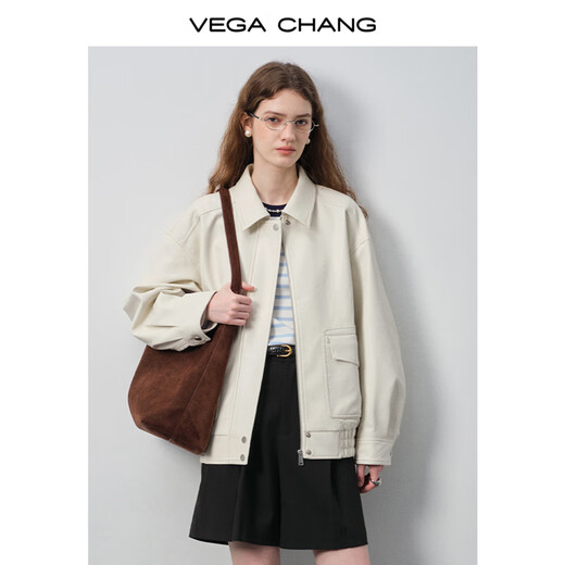 VEGA CHANG Black Leather Jacket Women's Autumn Small American Retro Versatile Leather Jacket Motorcycle Black S