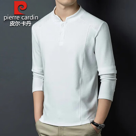 Pierre Cardin 2025 Autumn and Winter Reversible German Velvet Stand Collar Sweatshirt Men's Henley Collar Bottoming Shirt Trendy Versatile Long Sleeve T-Shirt Black D509 XL Recommended 130-150Jin Jin equals 0.5kg