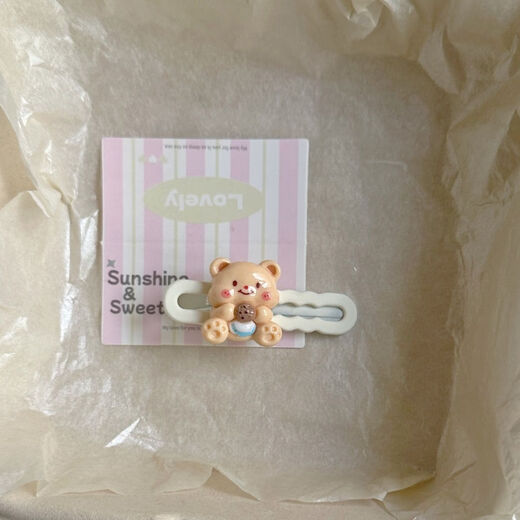 Qindu Cookie Bread Butter Bear Hairpin Cute Bangs Hair Accessories Headband Duckbill Girl Pink Cartoon Clip SN86 Value Set of 5 (1 each)