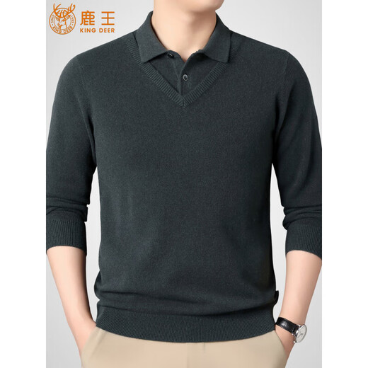 KING DEER Cashmere Sweater 2025 Winter New Men's High-End Business Fake Two-Piece Pullover Pure Cashmere Knitted Sweater Ancient Brown M 165 100-120Jin Jin is equal to 0.5 kg
