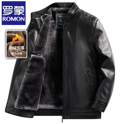ROMON high-end velvet leather jacket men's autumn and winter thickened warm dad men's warm leather jacket top 2315 black velvet 2XL 185 (suitable for 135-155 Jin Jin equals 0.5 kg)