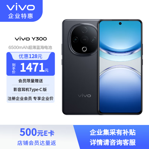 VivoY300 12GB+256GB Star Diamond Black New Generation Super Speaker 6500mAh Ultra-Thin Blue Ocean Battery Camera AI Phone Exclusive for Enterprise Customers