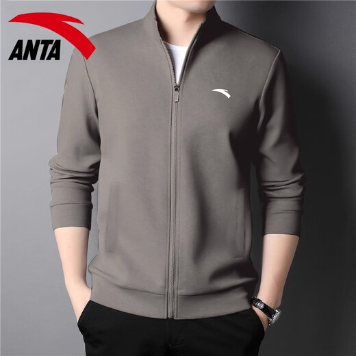 ANTA Soft Shell Sports Jacket Men's 2025 Autumn and Winter New Stand Collar Cardigan Loose Zipper Jacket Sports Casual Wear Top -3 Dusty Gray Regular Style L Suitable for 120-140 Jin Jin equals 0.5 kg