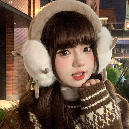 Yookdd earmuffs for women in winter, cute, warm, plush earmuffs, student cycling, cold and antifreeze ear protection, cartoon foldable earmuffs, rainbow cloud earmuffs, white