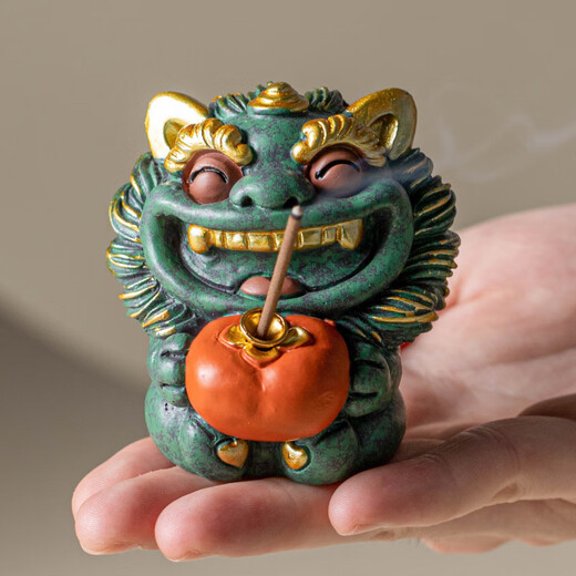 2025 New Chinese Style National Trend Creative Good Persimmon Housewarming Decoration Thread Incense Insert Indoor Aromatherapy Ornament Green Sandstone Color Gold Good Persimmon Wind Lion Ornament_Baweixian Incense Appraisal Pack No Specifications