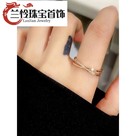 Lanlian quality ring color gold 18k gold rose gold AU750 female plain ring double ring cross diamond ring tail ring free 5 US size (equal to 8-11 Hong Kong size)