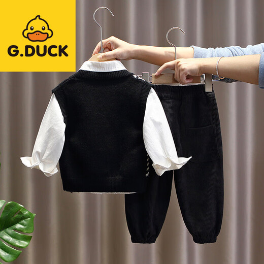 G.duck baby boy spring and autumn style three-piece set of children's sweater cardigan 2025 new boys spring handsome suit trendy black 80 cm