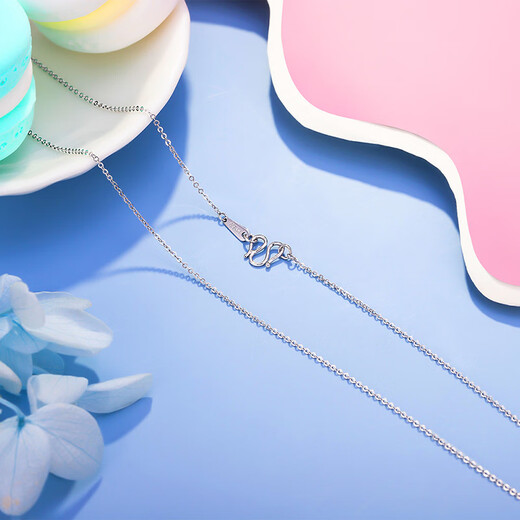 WAN FU LONG platinum PT950 necklace, genuine platinum clavicle O-shaped all-match plain chain M buckle women's birthday gift for girlfriend, PT950 platinum, about 43cm long, weighing 1.29g