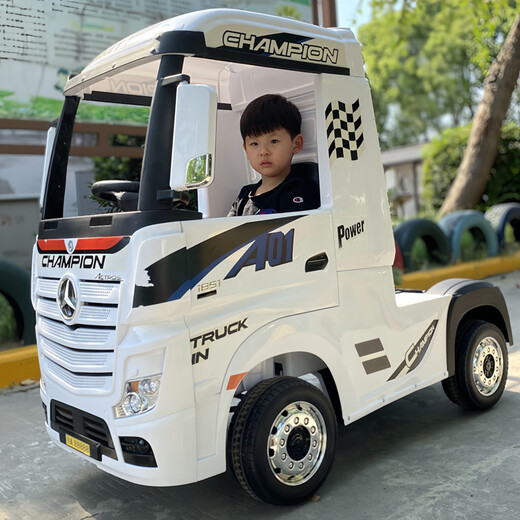 Tianlin Benz truck front children's electric car remote control four-wheel large truck truck express trailer trailer toy car blue front + four-wheel drive + leather seat + remote control + self-driving + shock absorber wheels