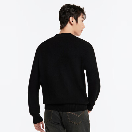 九牧王【商场同款 含羊毛羊绒】男装羊毛衫男25春冬新款圆领暖绒毛衣男 修身版+黑色+JY1DV50647 M 170/92A(48)