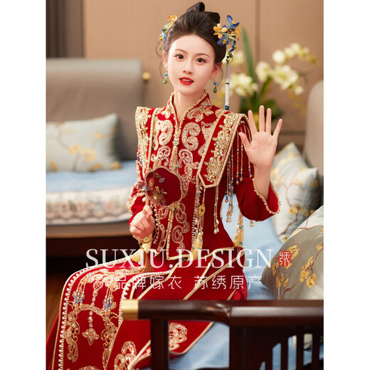 ROAR UTHAUG Heavy Industry Show and Clothing Bridal 2025 New Wedding Dresses Wedding Dresses for Girls and Outfits Winter Luo Zhi_High-end Velvet No Headgear S_Contact Customer Service Remarks to Send Wedding Fan