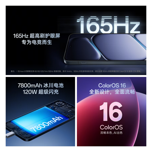 OnePlus Ace 6 12GB+512GB Competition Black Snapdragon 8 Extreme Edition 165Hz Ultra High Refresh Eye Protection E-Sports Screen Oppo Gaming E-Sports 5G Mobile Phone Self-operated Instant Delivery