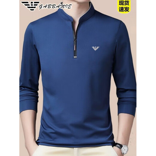 Chiarmania-Sex im mittleren Alter mit langer Ärmeln T-Shirt Herbst und Winter Casual Plus Samtstand Halsband Pullover Reißverschluss Basishemd Ga/6623 Deep Blue plus Samt L 170