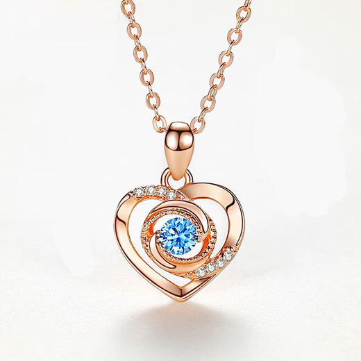 Ji Sifan Light Luxury Necklace Women's Eternal Heart Rose Gold Jewelry Valentine's Day Anniversary Birthday Gift for Girlfriend and Wife Rose Gold Blue Diamond Topaz
