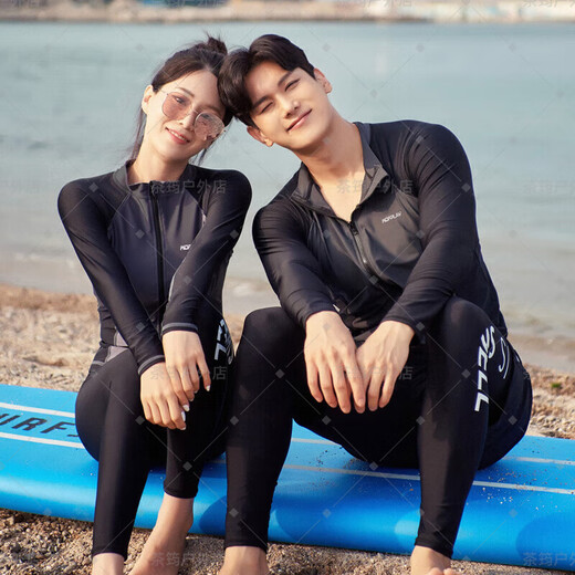 Jiaojing Triathlon Wetsuit Summer Swimsuit Couple Zipper Long Sleeve Men's Surf Protection 599 Men's Zipper Separate Top One Size XI Suitable for 120-140Jin Jin is equal to 0.5 kg