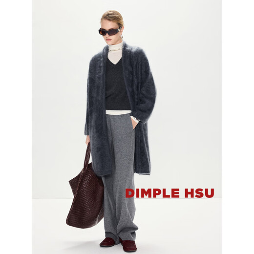 DIMPLE HSU D's thick fur-like 685G cashmere brushed scarf collar knitted jacket S37539 Rum Brown Ready S