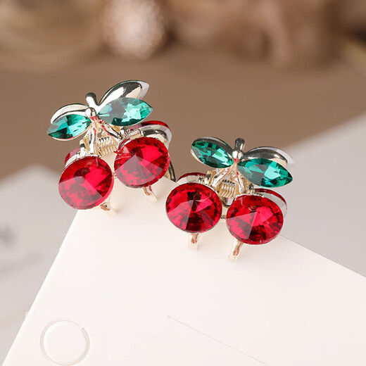 Zan Yingmei Korean new style female cute crystal red cherry Internet celebrity small grabber bangs hairpin side forehead fashionable headwear cherry grabber red 2 pcs