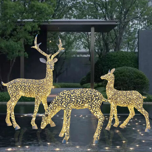 Stainless Steel Deer Sculpture Customized Large Geometric Sectioned Mirror Luminous Hollow Abstract Animal Outdoor Landscape Ornament Customized Contact Customer Service for Details
