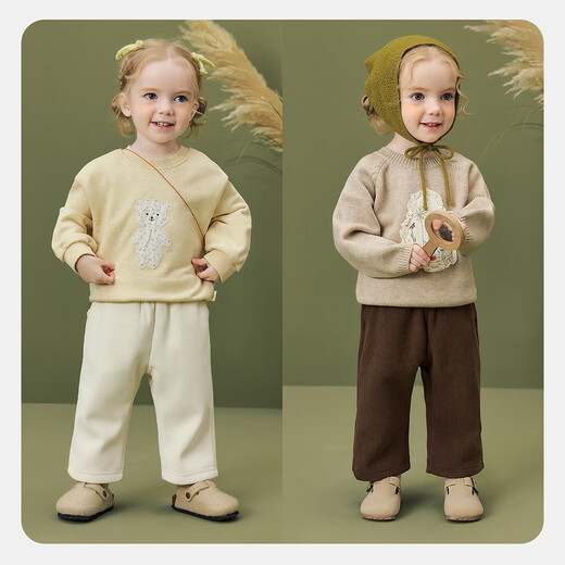 Minibala baby girl's trousers, skin-friendly and warm, velvet lined, straight-cut trousers, 2025 winter new style, light khaki 50311 100