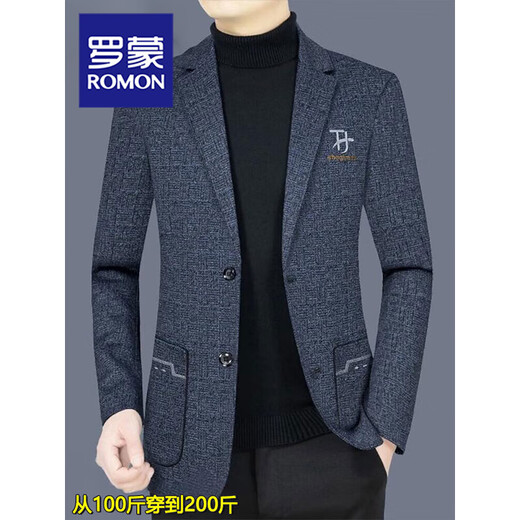 ROMON Light luxury men's casual suit for middle-aged men 2025 spring and autumn new style small suit jacket versatile anti-wrinkle top Navy blue M (175) Recommended weight (Jin Jin equals 0.5 kg) 125-143